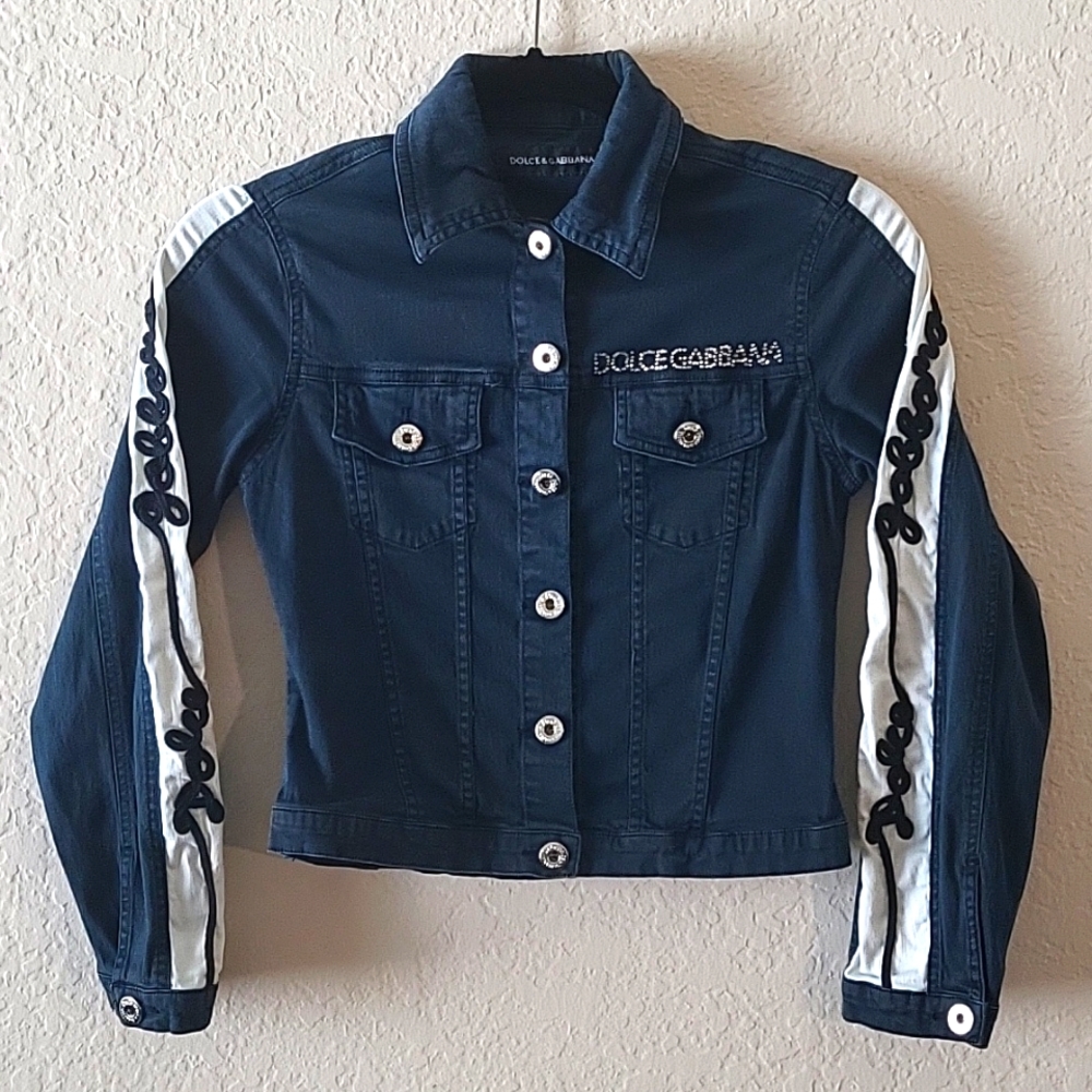 Dolce Gabbana casual jacket dark blue cropped fitted cotton stretch material